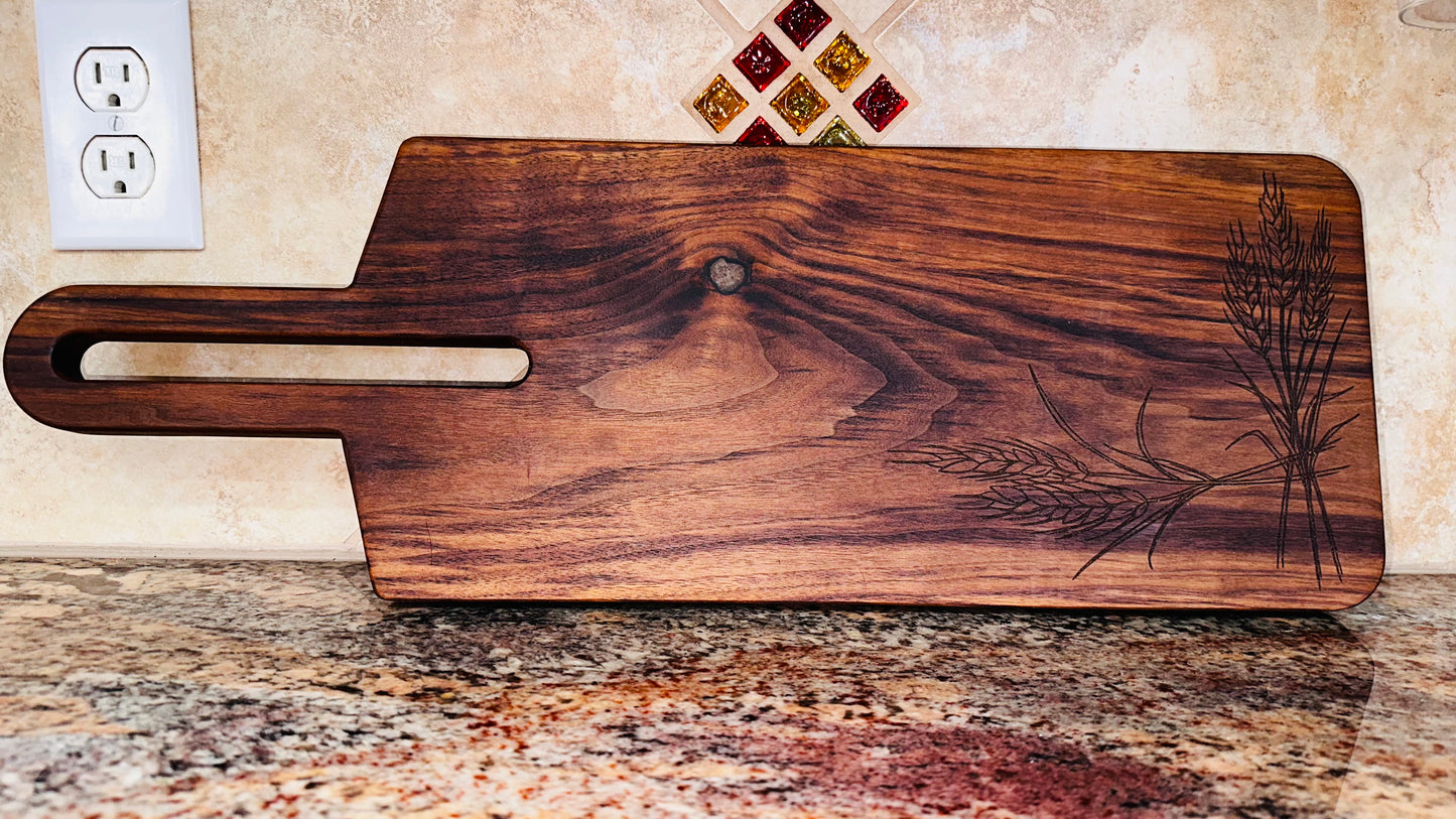 Breadboard - Walnut - Engraved With Wheat