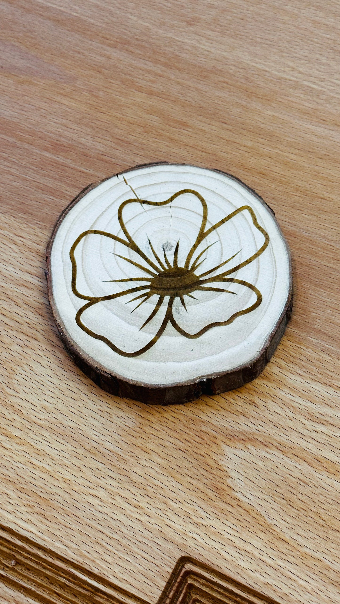 Coasters - Floral Engraved Natural Wood Cut