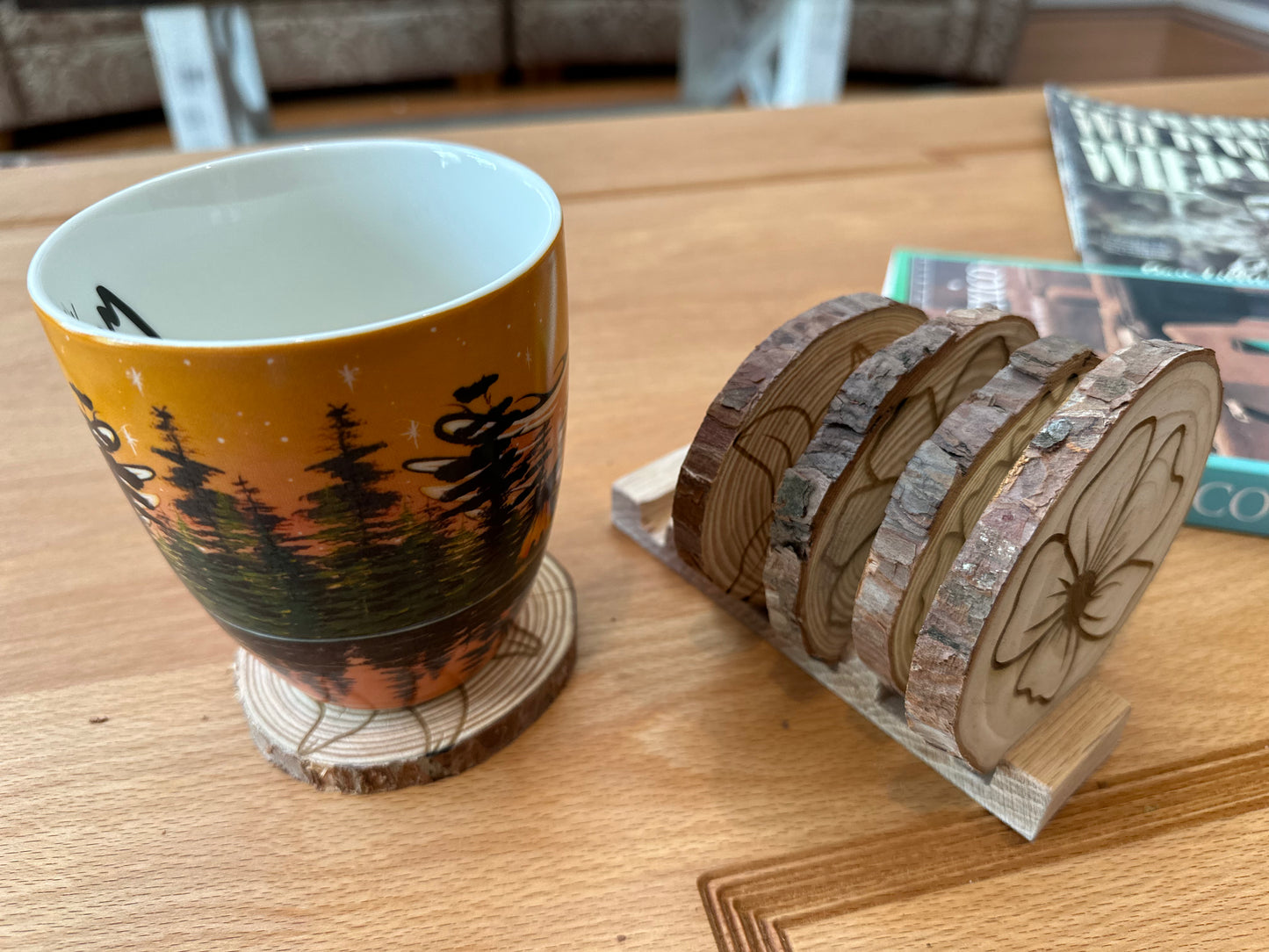 Coasters - Floral Engraved Natural Wood Cut