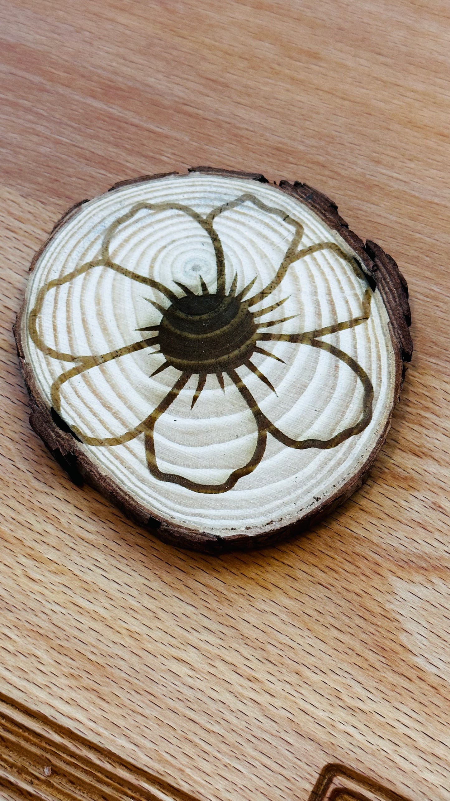 Coasters - Floral Engraved Natural Wood Cut