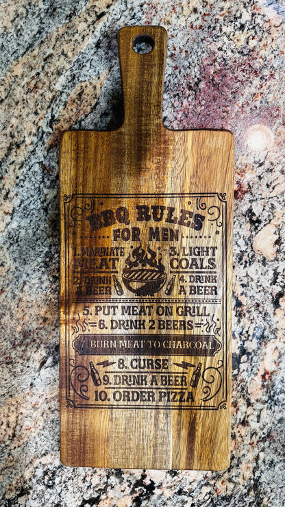Cutting Board - BBQ Rules for Men With Handle