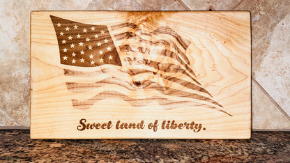 maple serving tray US flag sweet land of liberty
