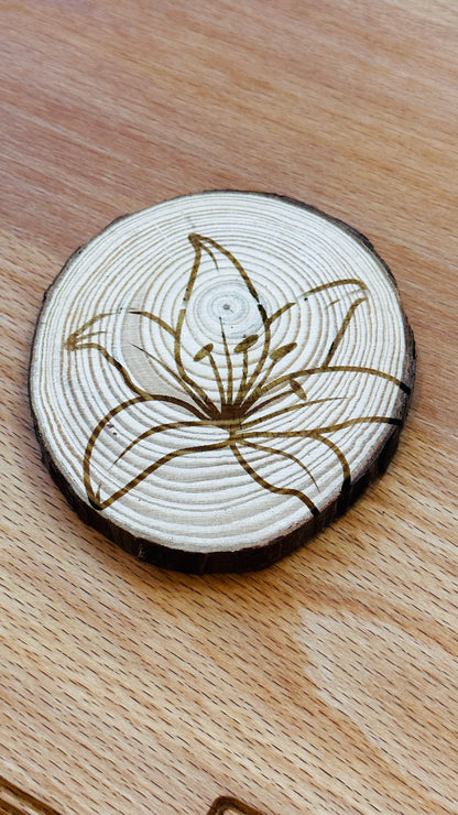 Coasters - Floral Engraved Natural Wood Cut