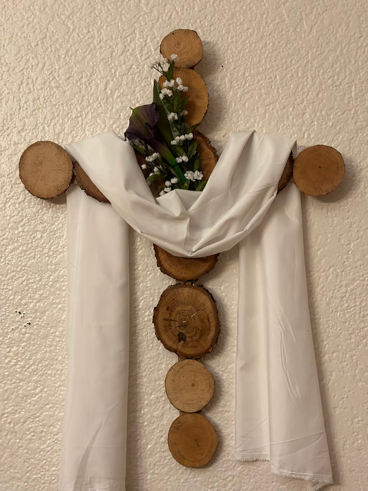 Wooden Cross with White Cloth
